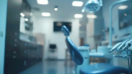 Blurred dental clinic background, Defocused interior of modern dental office,  Beautiful dental cabine, Generative AI illustrations.
