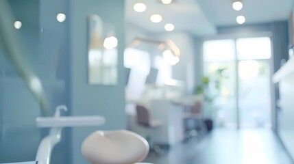 Blurred dental clinic background, Defocused interior of modern dental office,  Beautiful dental cabine, Generative AI illustrations.

