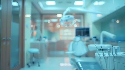 Blurred dental clinic background, Defocused interior of modern dental office,  Beautiful dental cabine, Generative AI illustrations.
