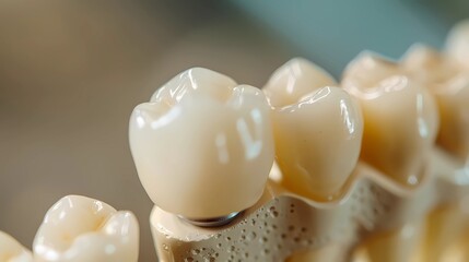Close up Implan model tooth support fix bridge implan and crown, Generative AI illustrations.