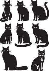 Black Cat Silhouettes Collection – Vector Set of Cat Shapes and Poses
