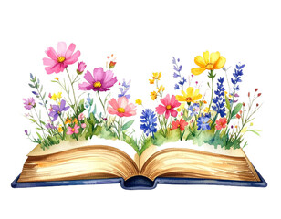 open book with flowers and butterflies
