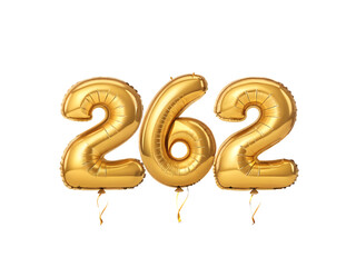 Obraz premium Golden number 262 balloons isolated on transparent background