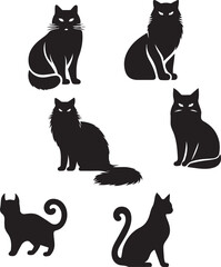 Black Cat Silhouettes Collection – Vector Set of Cat Shapes and Poses