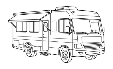 Linear rv drawing with awning for travel and camping enthusiasts