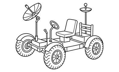 Moon exploration rover outline in black and white line art style