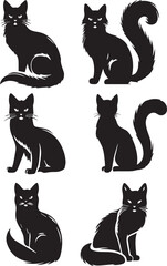 Black Cat Silhouettes Collection – Vector Set of Cat Shapes and Poses
