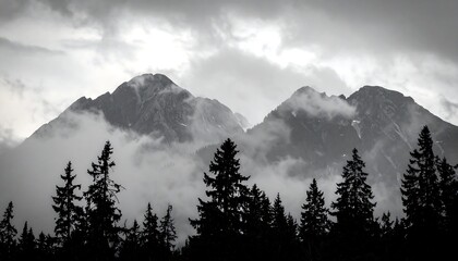 Obraz premium Majestic Monochrome Mountains: Dramatic Peak Landscape Photography