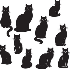 Black Cat Silhouettes Collection &ndash; Vector Set of Cat Shapes and Poses
