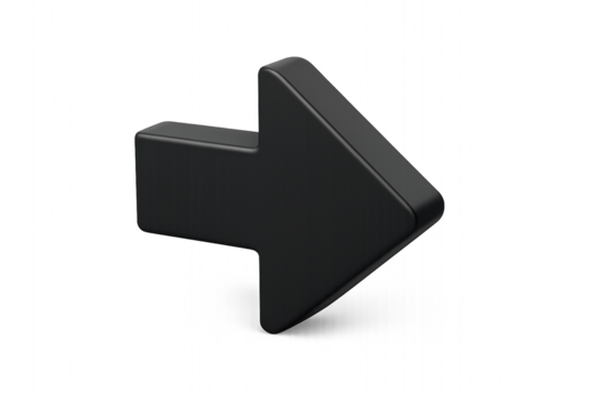 A single black arrow pointing to the right on a black background in a simple studio shot