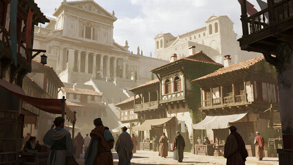 Obraz premium Image of a market scene in ancient Rome. This image is a conceptual rendering.