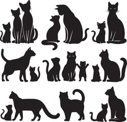 Black Cat Silhouettes Collection – Vector Set of Cat Shapes and Poses