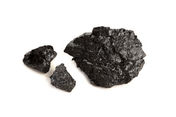 Bituminous coal isolated on white background. Black coal