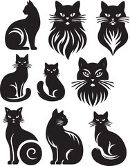 Black Cat Silhouettes Collection – Vector Set of Cat Shapes and Poses