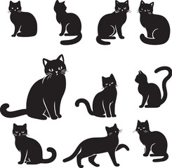 Black Cat Silhouettes Collection – Vector Set of Cat Shapes and Poses