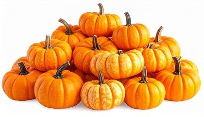 Fototapeta premium Abundant Pile of Orange Pumpkins Isolated on White Background for Fall Harvest