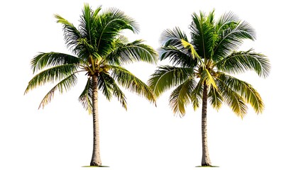 Obraz premium Two coconut palms against a white background.