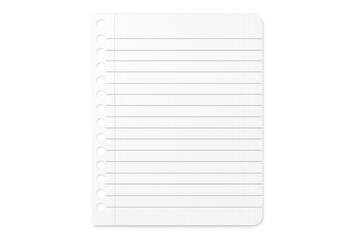 A single sheet of lined paper with holes on the left side isolated on a black background