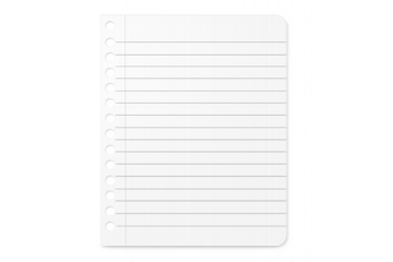 A single sheet of lined paper with holes on the left side isolated on a black background