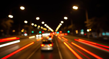 Naklejka premium Night Highway Blur: Streaks of Light and Motion in Urban Landscape