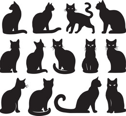 Black Cat Silhouettes Collection – Vector Set of Cat Shapes and Poses
