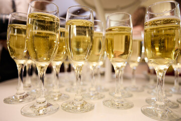 Elegant Wine Glasses with Wine on a Table	