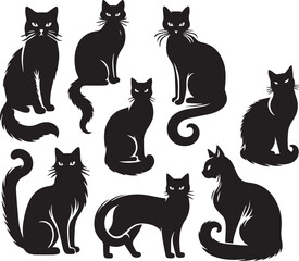 Black Cat Silhouettes Collection – Vector Set of Cat Shapes and Poses