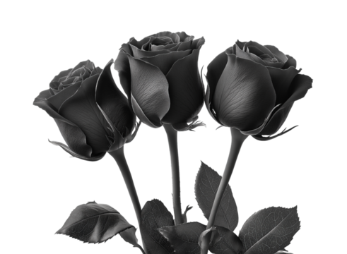 Trio of Roses in Black and White flower flowers isolated on a transparent background