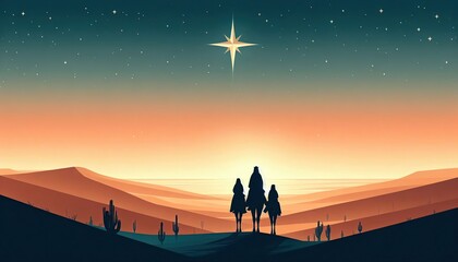 Three wise men christmas nativity scene illustration vector art for christmas card