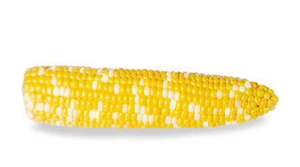 Fresh yellow corn on the cob, close-up on white background
