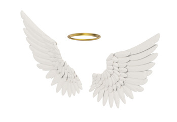 Angel wings and halo isolated on transparent background. 3D illustration