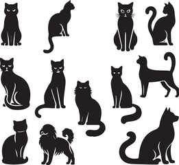 Black Cat Silhouettes Collection – Vector Set of Cat Shapes and Poses