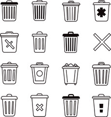 Set of Dustbin Vector Icons for Waste Management and Recycling Isloated On White Bg