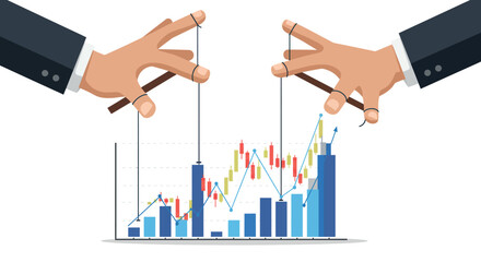 Business control concept with hands manipulating graphs and charts