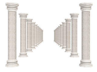Rows of Greek pillar isolated on transparent background. 3D illustration