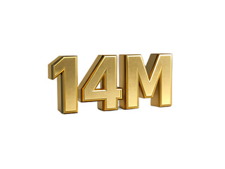 Golden 14m text isolated on transparent background
