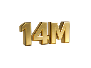 Golden 14m text isolated on transparent background