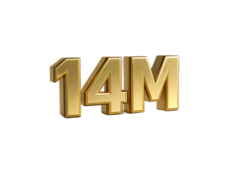 Golden 14m text isolated on transparent background