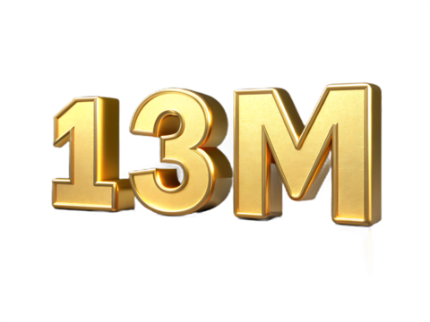 Golden 13 million number isolated on transparent background