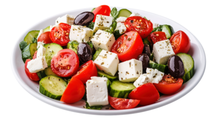 Classic Greek Salad Bowl with Feta and Garden Produce