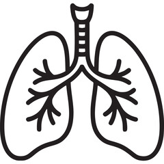 Vector art of black and white line art illustration of human lungs and trachea