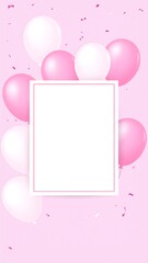 Pink balloons and confetti background with empty space