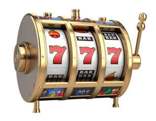 Front View Retro Slot Machine Showing Jackpot, Isolated on Transparent Background.