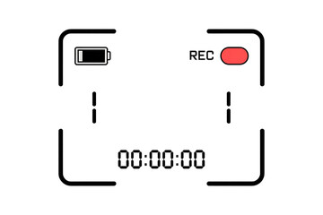 Camera frame with battery indicator, record button, and timestamp overlayed on a White background on transparent background