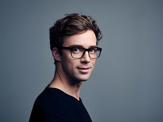 Obraz premium Photo of young man with glasses looking at the camera in a studio portrait