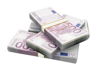 500 euro banknotes isolated on transparent background. 3D illustration