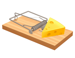 Cartoon-Style Mousetrap with Cheese Wedge for Concept Illustration