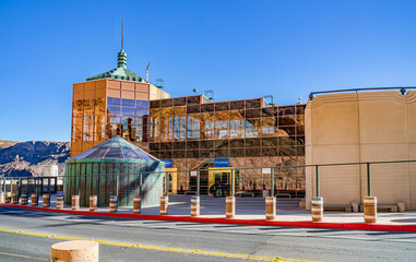 Hoover Dam and surrounding infrastructure on the Colorado River between Arizona and Nevada