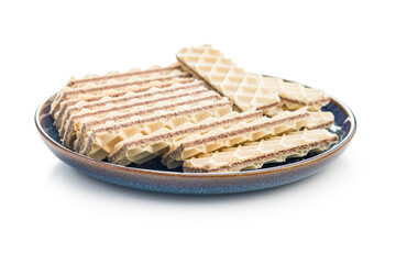 Sweet crispy wafers isolated on white background.