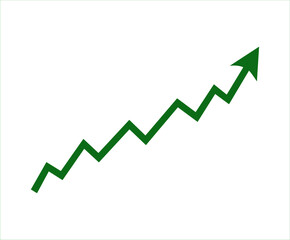 A green zigzag arrow points upwards, indicating a positive trend, progress, and financial growth. This graphic represents success and improvement.